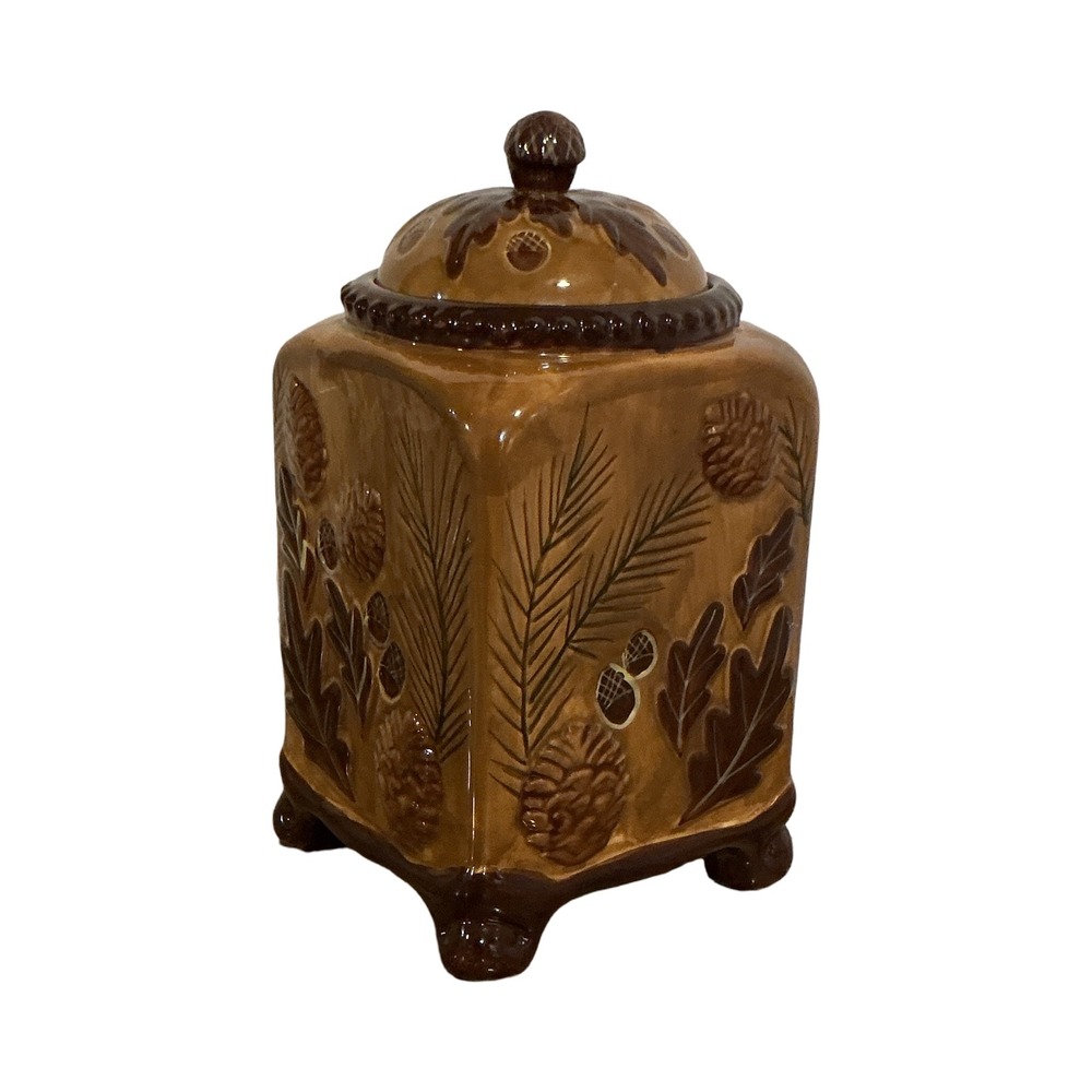 Heartfelt Kitchen Creations Ceramic Woodland Canister Pinecone Acorn Brown 9.5in - Picture 5 of 12